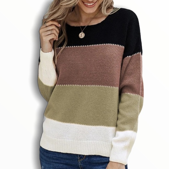 #4075 Color Block Drop Shoulder Sweater Top - Picture 11 of 17